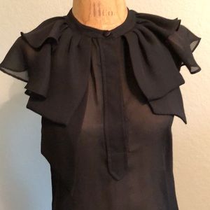 black bow sheer shirt top blouse Sz XS